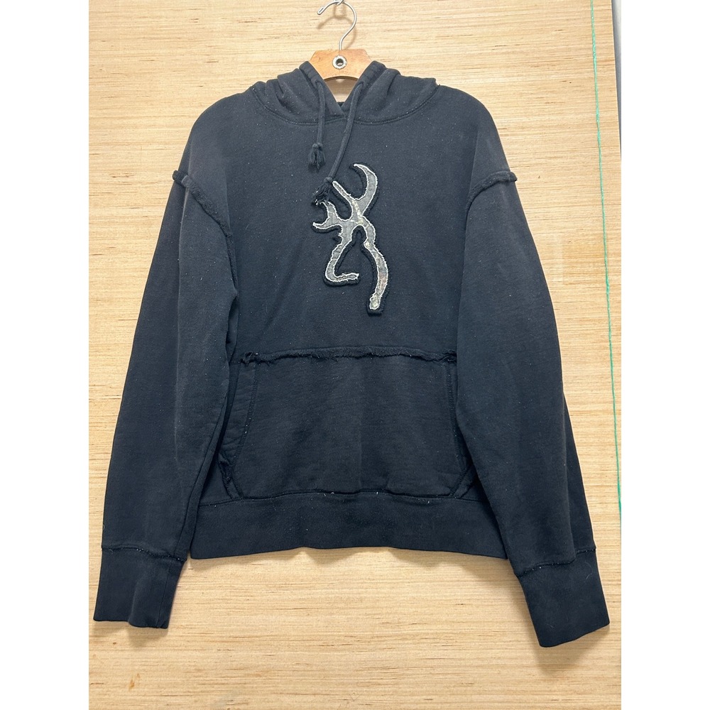 Browning Mens Black Cotton Distressed Buckmark Logo‎ Hoodie Sweatshirt Size M
